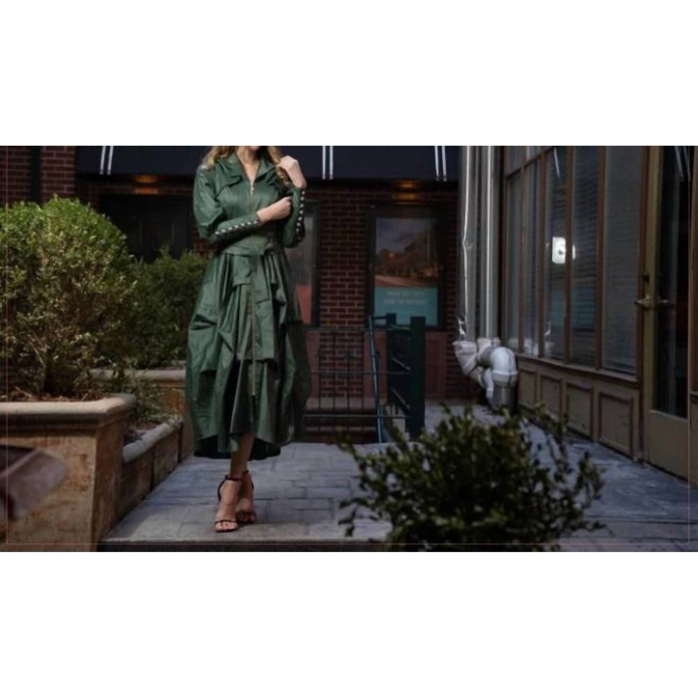 Samuel Dong Olive Green Tiered Midi Trench Dress - Picture 4 of 4
